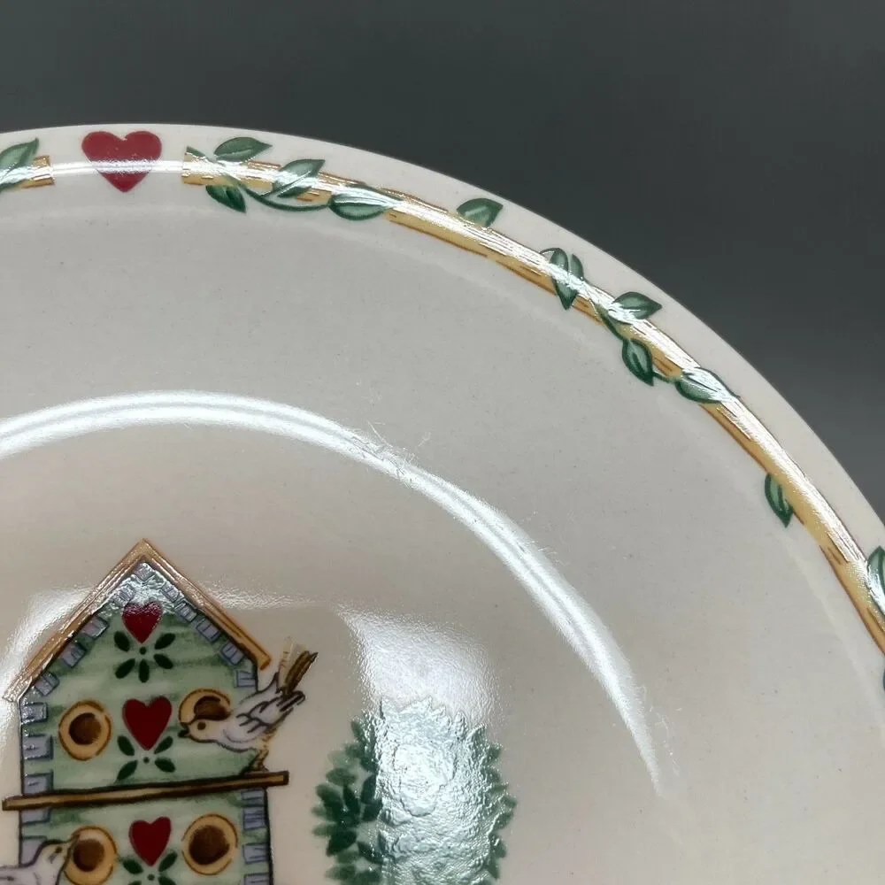 Thomson Pottery Salad Plates Birdhouse Birds Heart Vine Border 7 5/8